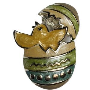 Women’s Multicolored Pastel Enamel Easter Egg Chick Gold Tone Vintage Brooch